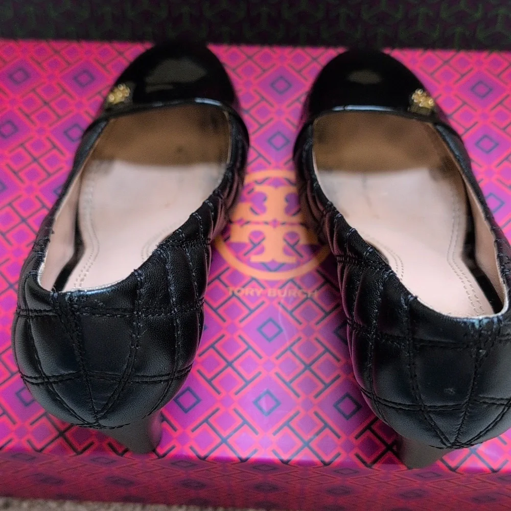 Tory Burch Claremont Black Patent Leather Quilted Wedges - Size 6.5
